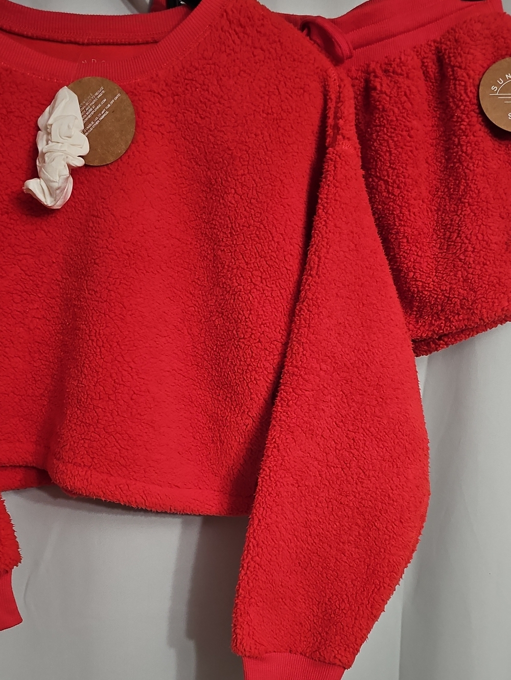 Ashley Cropped Sherpa Pullover and Shorts Set Sundown by Splendid Red Small NEW